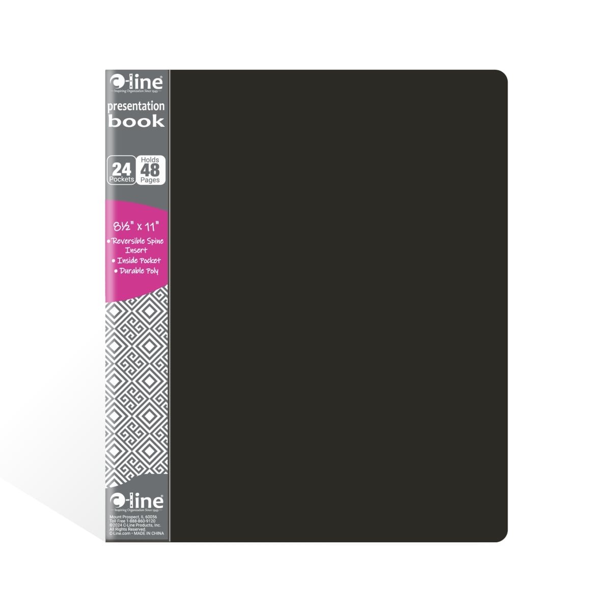C-Line Products 33240-DS 8.5 x 11 in. 24-Pocket Bound Sheet Protector Presentation Book, Black - Set of 12