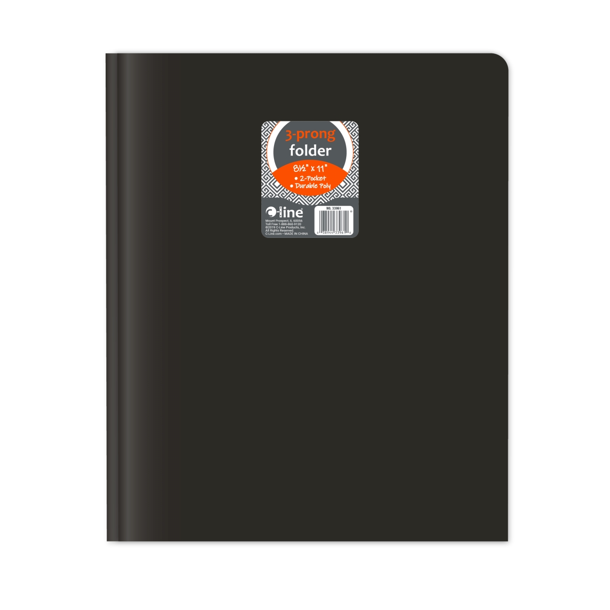 C-Line Products 33961-BX 8.5 x 11 in. Two-Pocket Heavyweight Poly Portfolio Folder with Prongs, Black - Set of 25