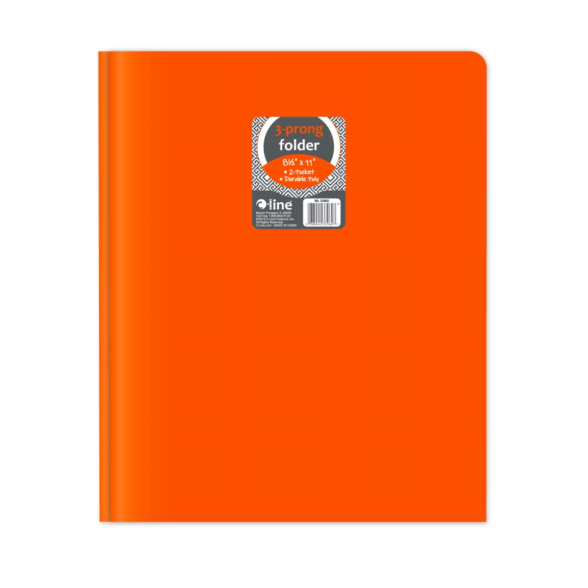 C-Line Products 33962-BX 8.5 x 11 in. Two-Pocket Heavyweight Poly Portfolio Folder with Prongs, Orange - Set of 25