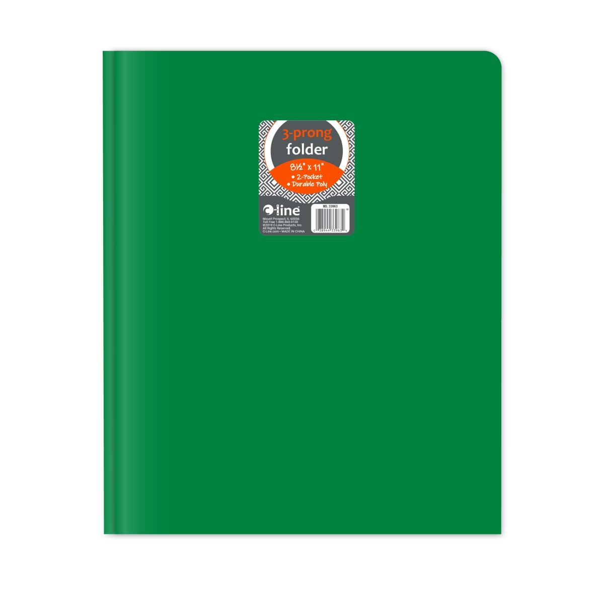 C-Line Products 33963-BX 8.5 x 11 in. Two-Pocket Heavyweight Poly Portfolio Folder with Prongs, Green - Set of 25