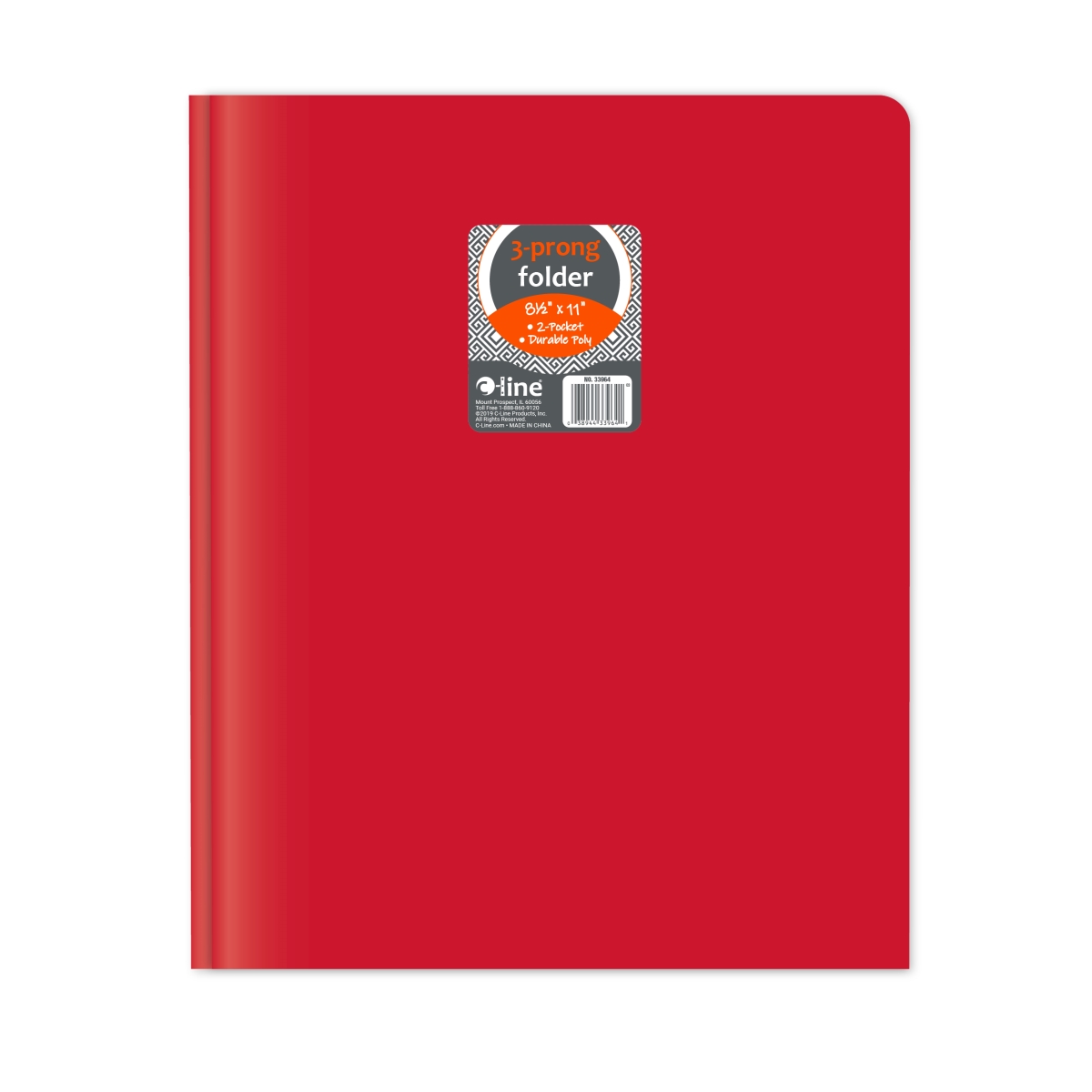 C-Line Products 33964-BX 8.5 x 11 in. Two-Pocket Heavyweight Poly Portfolio Folder with Prongs, Red - Set of 25