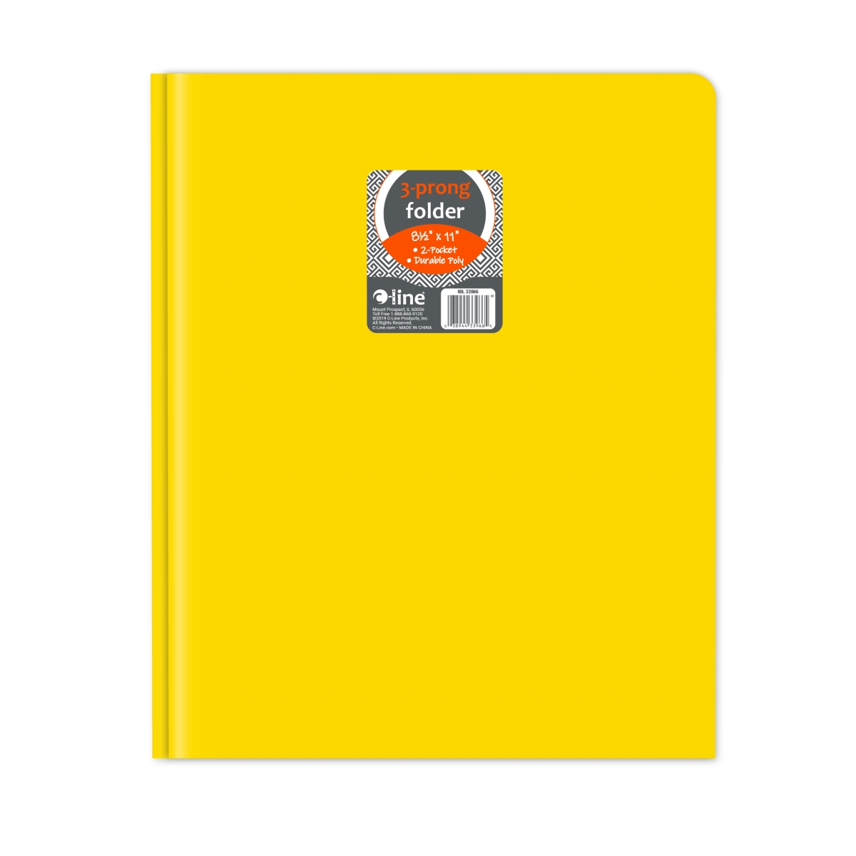 C-Line Products 33966-BX 8.5 x 11 in. Two-Pocket Heavyweight Poly Portfolio Folder with Prongs, Yellow - Set of 25