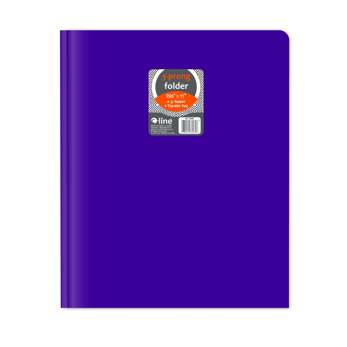 C-Line Products 33969-BX 8.5 x 11 in. Two-Pocket Heavyweight Poly Portfolio Folder with Prongs, Purple - Set of 25