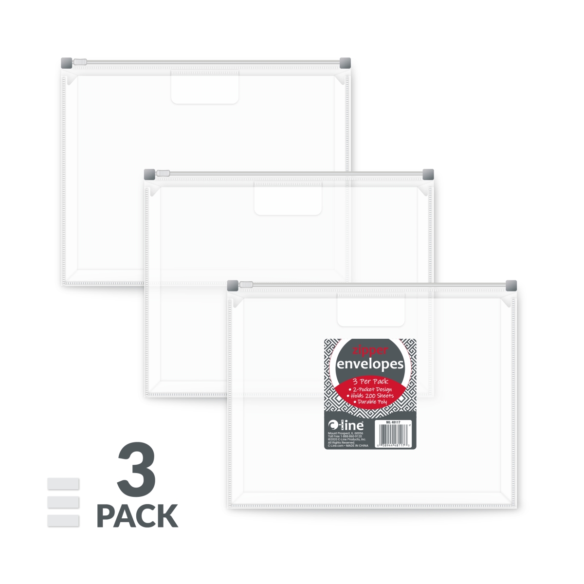 C-Line Products 48117-BX 8.5 x 11 in. Zip N Go Reusable Envelope with Outer Pocket, Clear - 3 per Pack - Set of 8