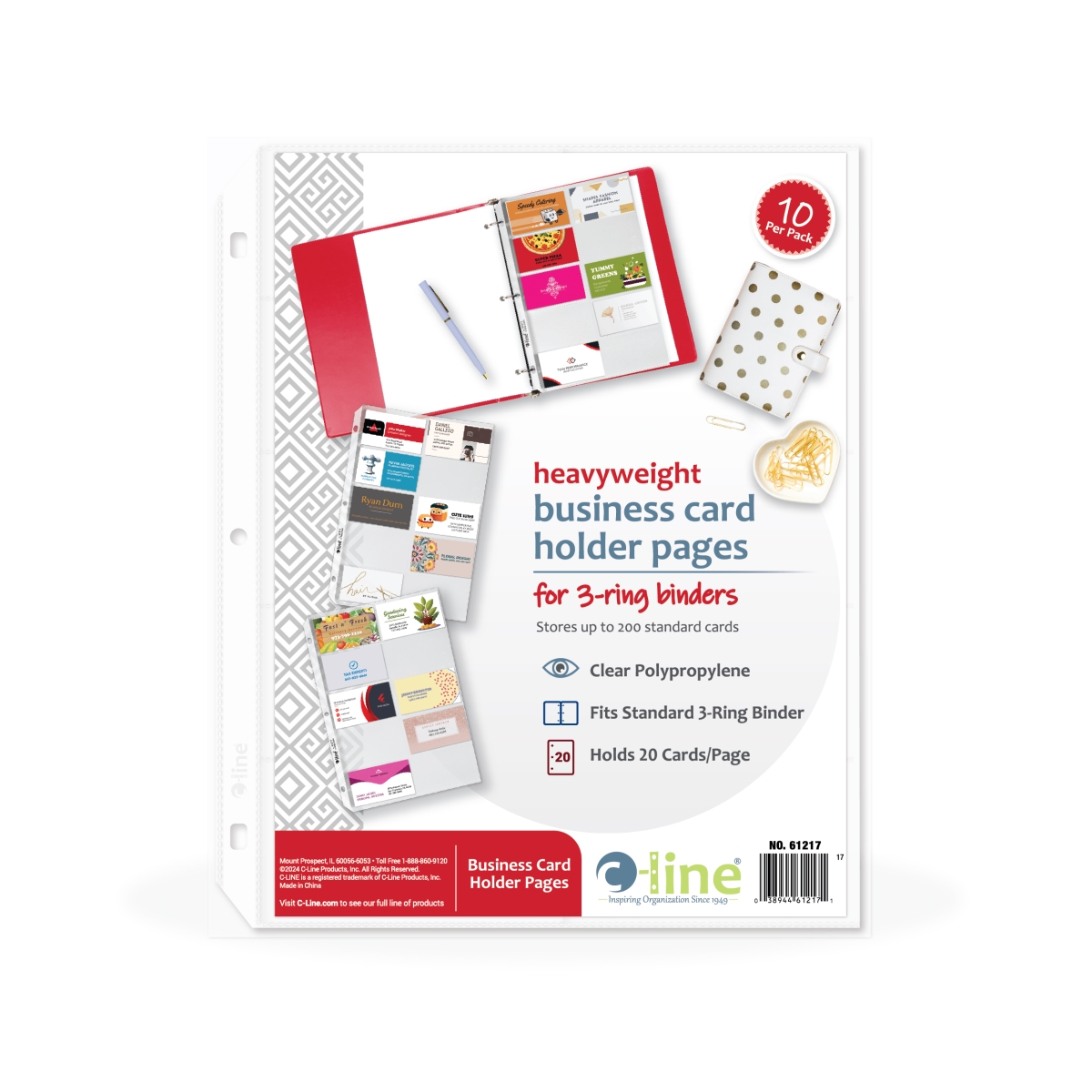 C-Line Products 61217-BX 11.25 x 8.125 in. Business Card Holder - Poly Without Tabs - 20 Cards per Page - 10 per Pack - Set of 5
