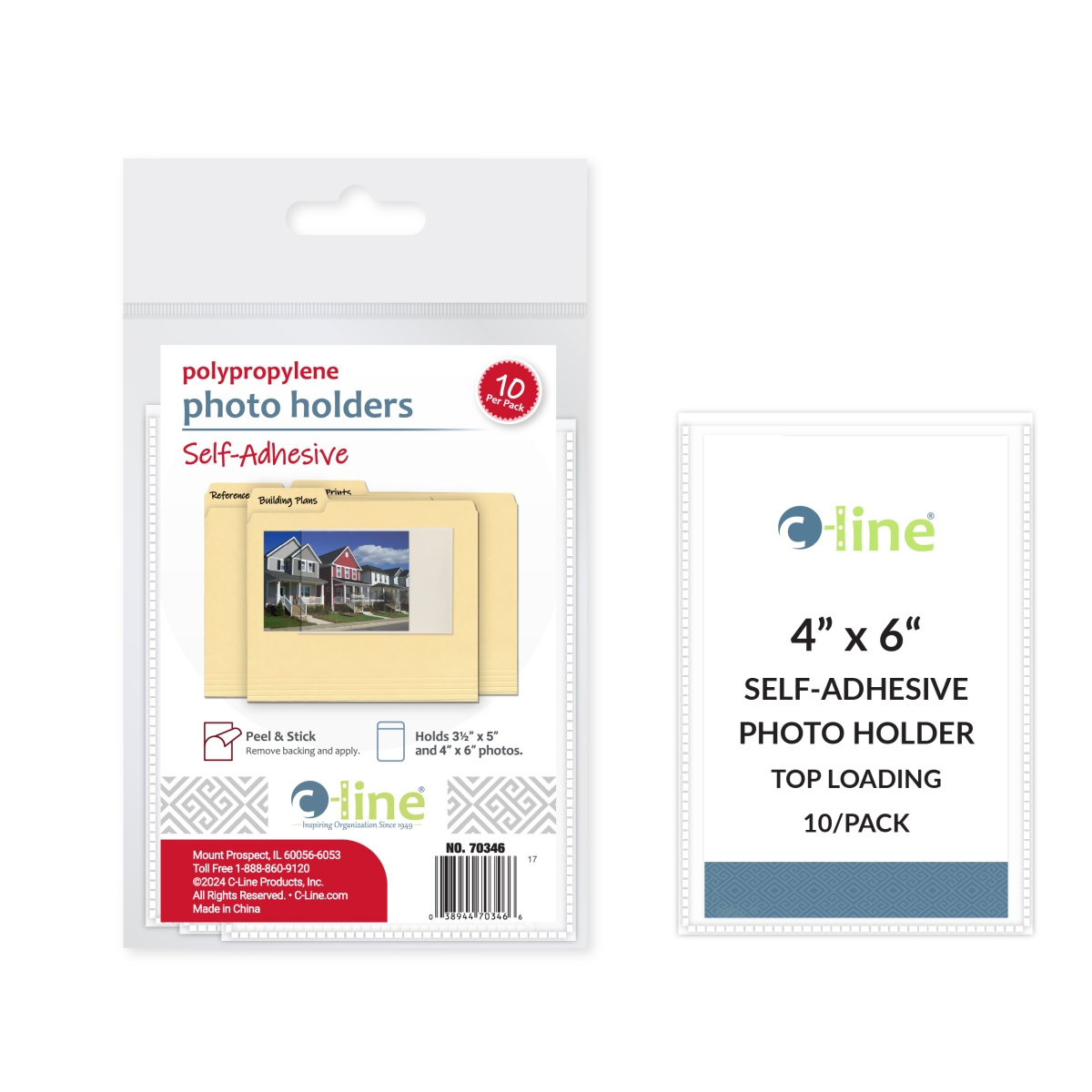 C-Line Products 70346-BX 4 x 6 in. Peel & Stick Photo Holders, Clear - 10 per Pack - Set of 5