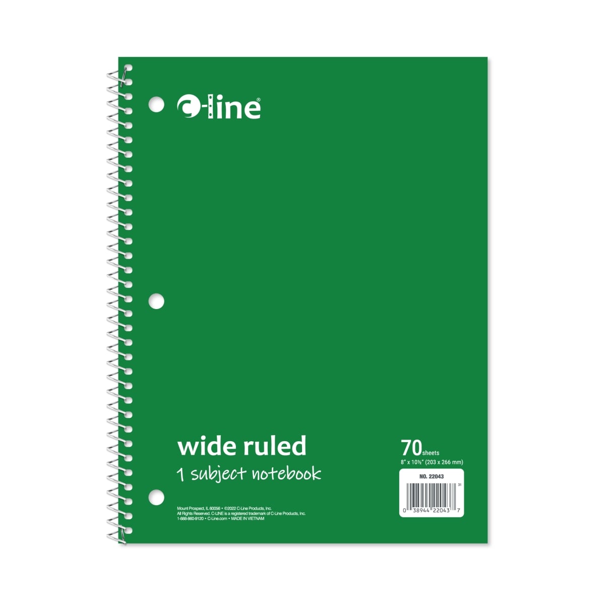 C-Line Products 22043-CT 8.5 x 10.5 in. 1-Subject Notebook, Wide Ruled, Green - Set of 24