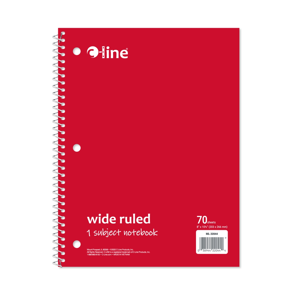 C-Line Products 22044-CT 8.5 x 10.5 in. 1-Subject Notebook, Wide Ruled, Red - Set of 24