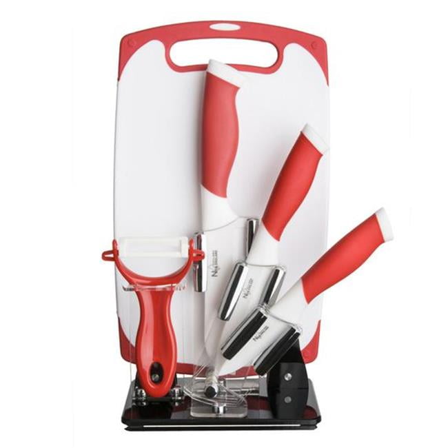 84065 Ceramic Knife Set, White & Red - 6 Piece -  New England Cutlery