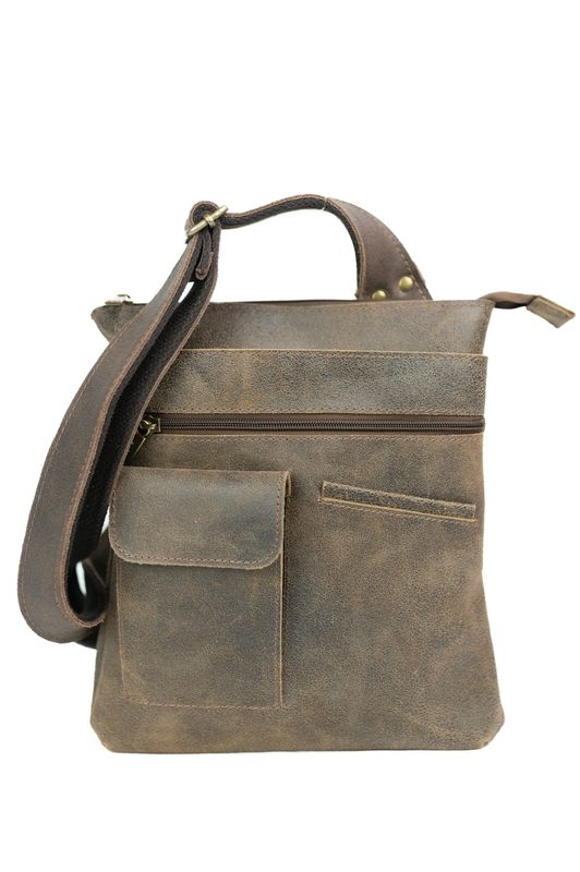 23081-Distressed Unisex Tablet Leather Satchel, Distressed