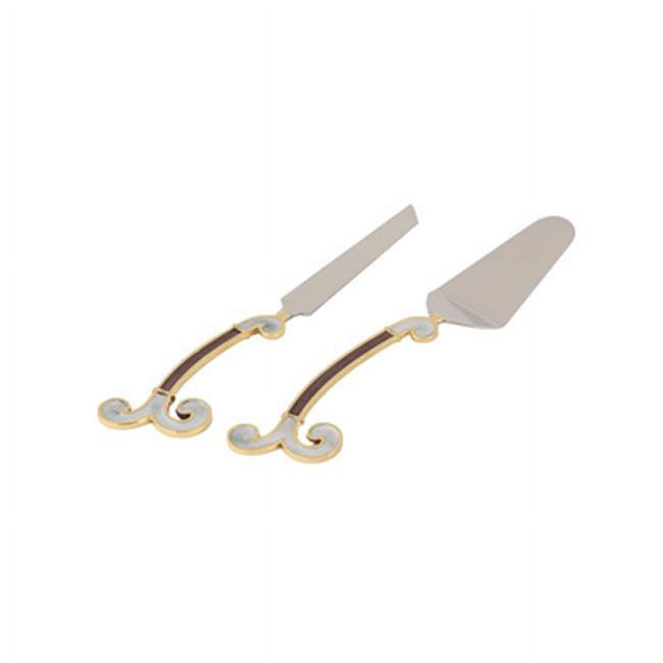 Picture of Classic Touch MES502-BR-WH 12 in. Cake Server & Knife Set Enamel Finish - Brown & White