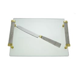 Picture of Classic Touch JMGCT15W 11 x 16 in. Glass Challah Board with White Marble Handles & Knife