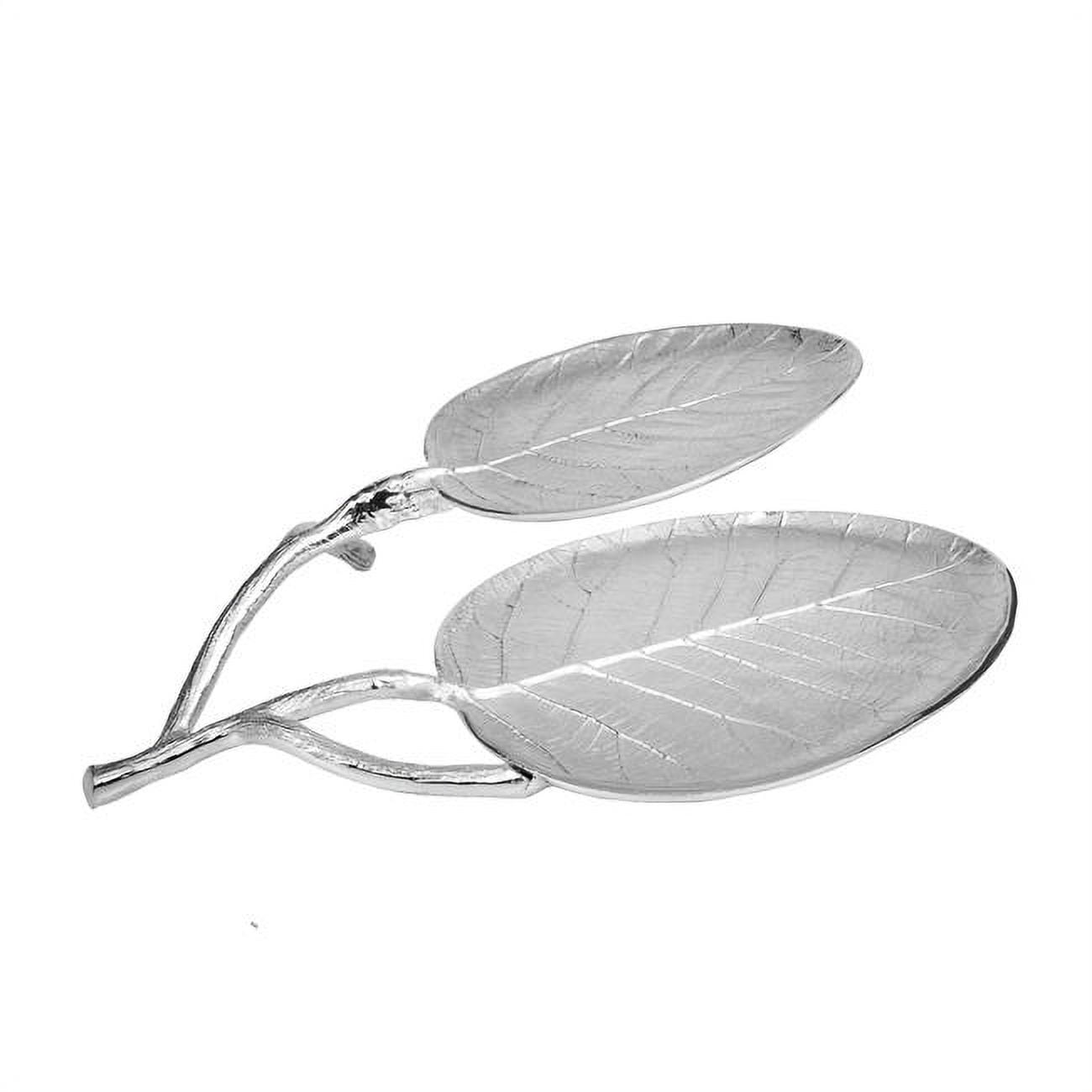 Picture of Classic Touch LE946 Nickel Leaf 2 Bowl Relish Dish, 14.5 x 11.25 x 2.75 in.