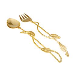 Picture of Classic Touch SSL947G Wooden Salad Servers with Gold Handle, Set of 2