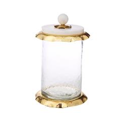 Classic Touch  4 x 4 in. Small Glass Canister with Marble & Gold Lid