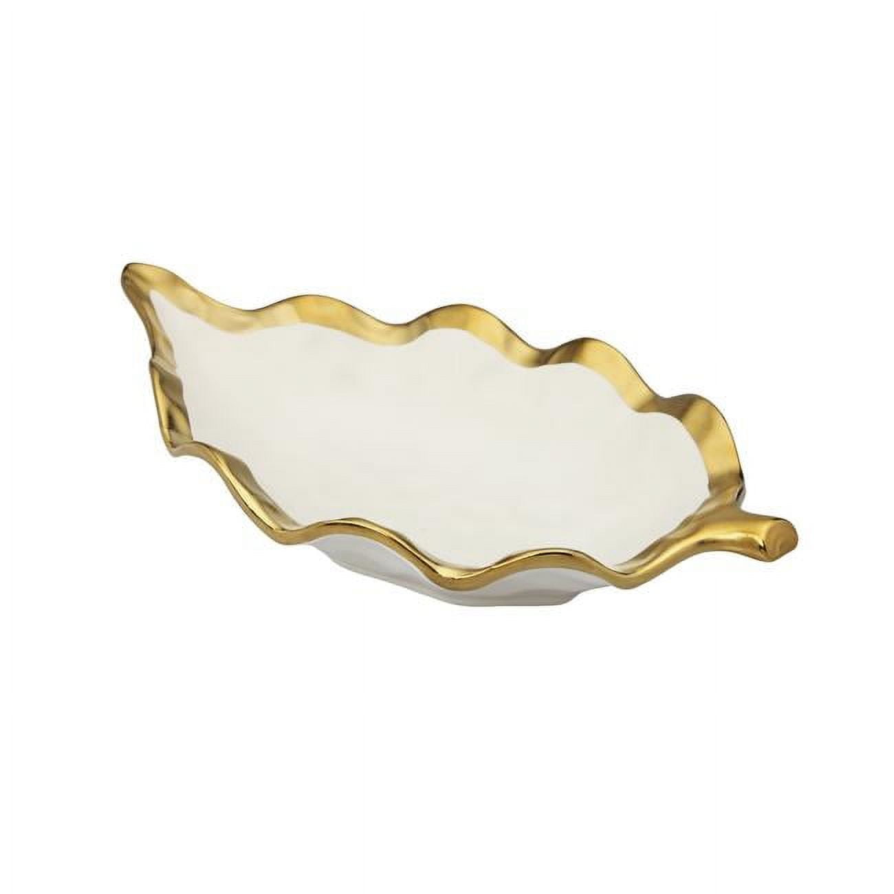 Picture of Classic Touch WPL531 Porcelain Leaf Dish with Gold Rim, White