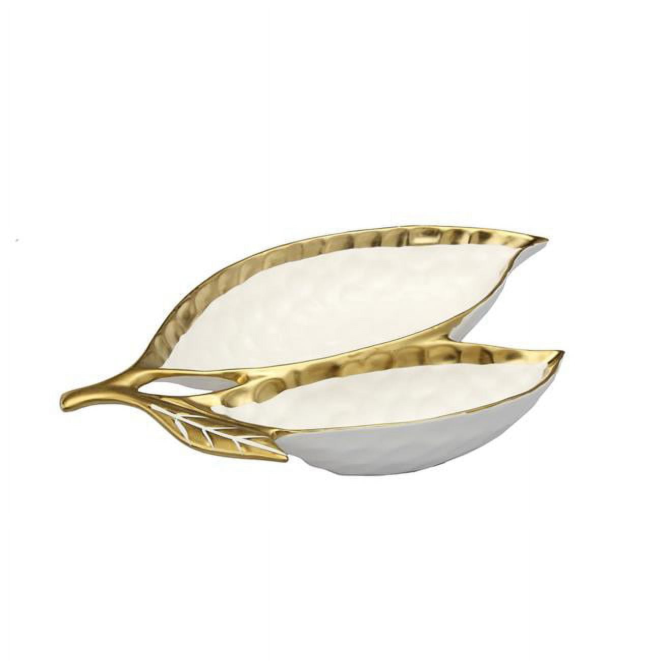 Picture of Classic Touch WPL560 Porcelain Leaf Relish Dish with Gold Rim, White