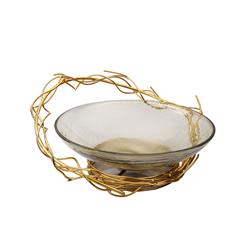 Picture of Classic Touch WB011 Smoked Glass Centerpiece Bowl with Gold Twig Design