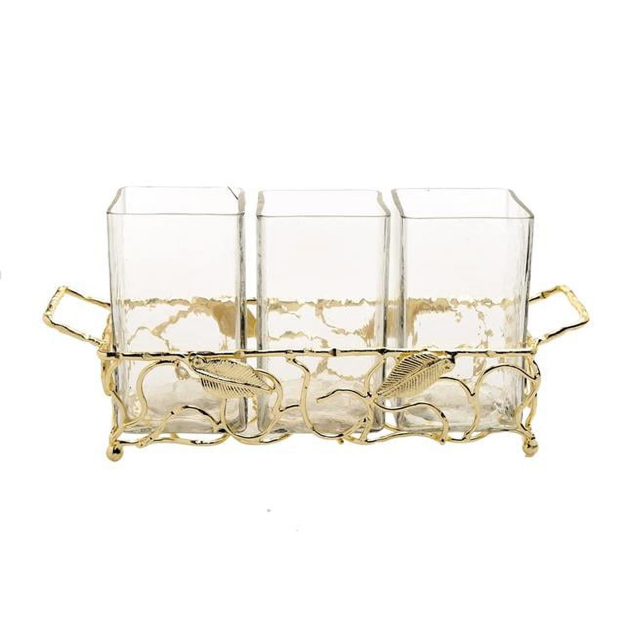 Picture of Classic Touch CA2003 Gold Leaf Cutlery Holder with Hammered Glass Inserts