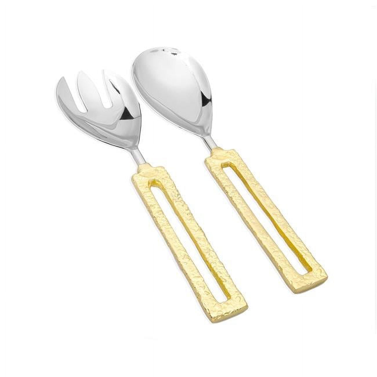Picture of Classic Touch TPSS1090 Salad Servers with Square Gold Loop Handles - Set of 2