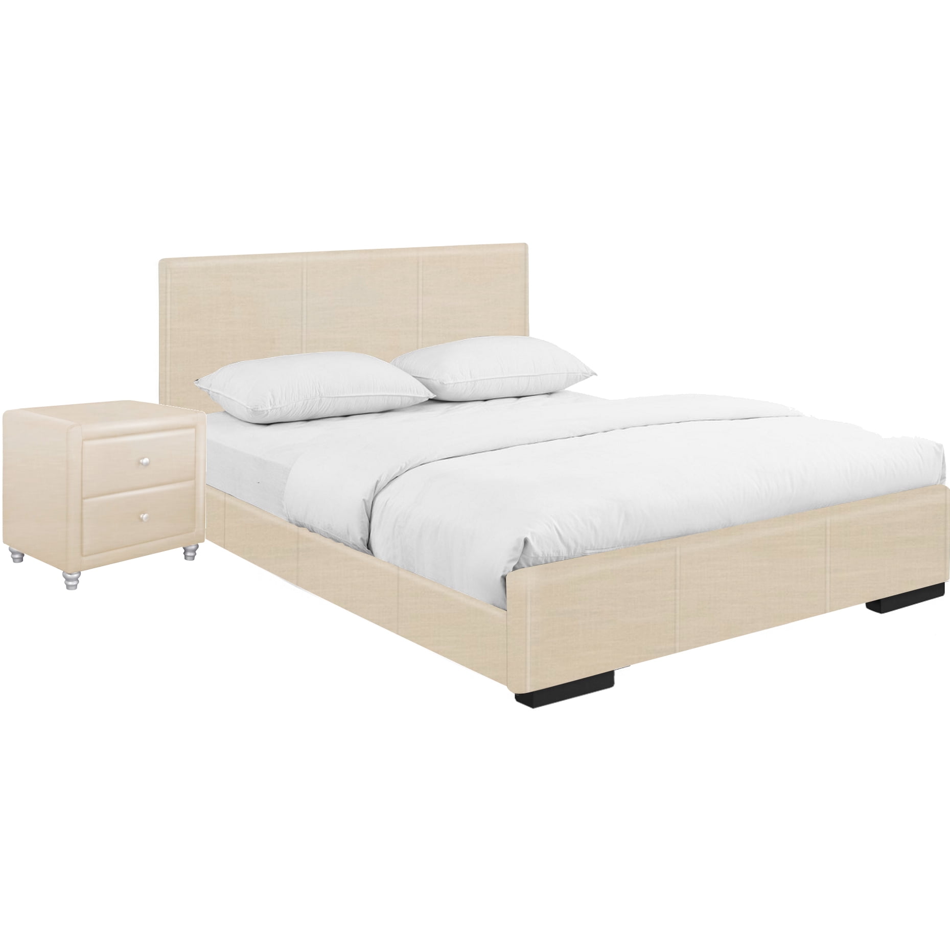 Picture of Camden Isle 86951 Hindes Upholstered Platform Bed&#44; Beige - Twin Size with 1 Nightstand