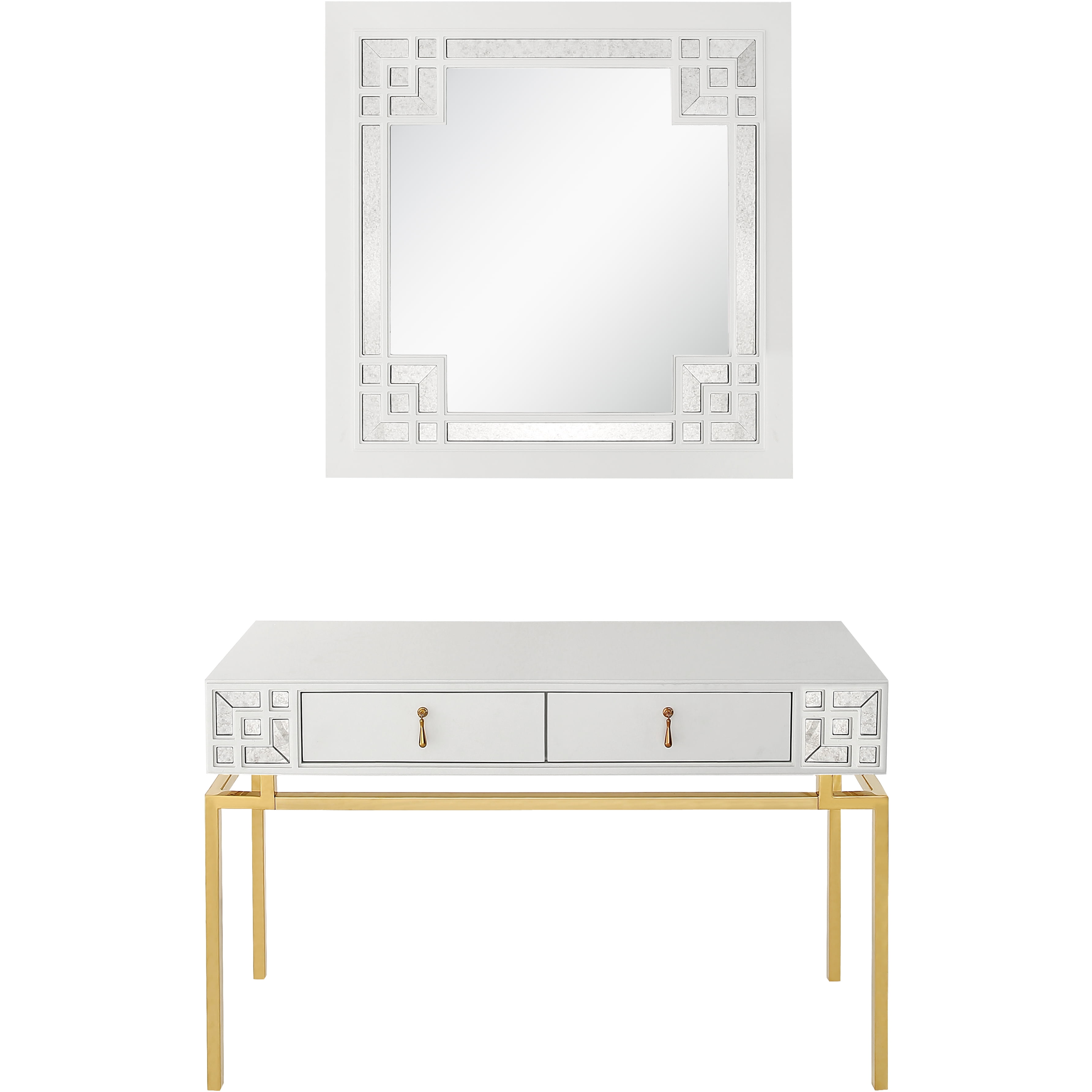 Picture of Camden Isle 86627 15.7 x 47.2 x 29.5 in. Dynasty Wall Mirror & Console Table Set&#44; White
