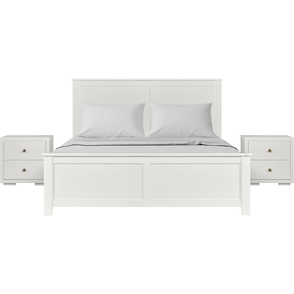 317433 Winston Wooden Platform Bed in White, King with 2 Nightstands