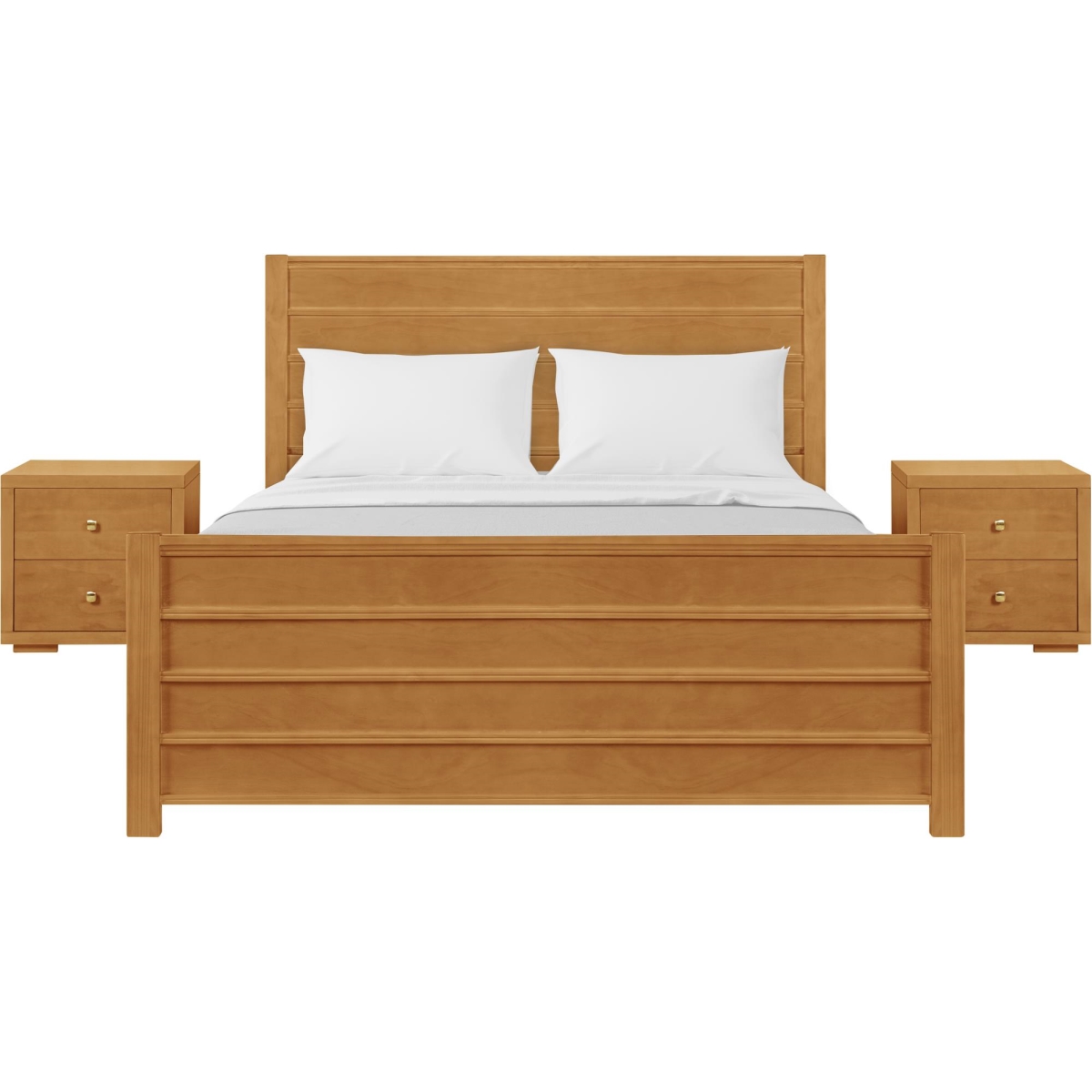 316632 Caroline Wooden Platform Bed in Oak, Queen with 2 Nightstands -  Camden Isle