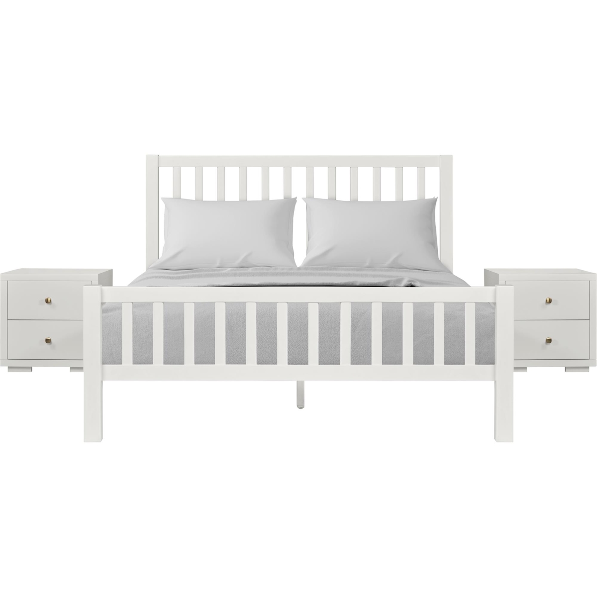 Picture of Camden Isle 315433 Hampton Wooden Platform Bed in White&#44; King with 2 Nightstands