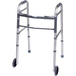 Folding Walker with Wheels - Silver - Adjustable Height - Compact Design