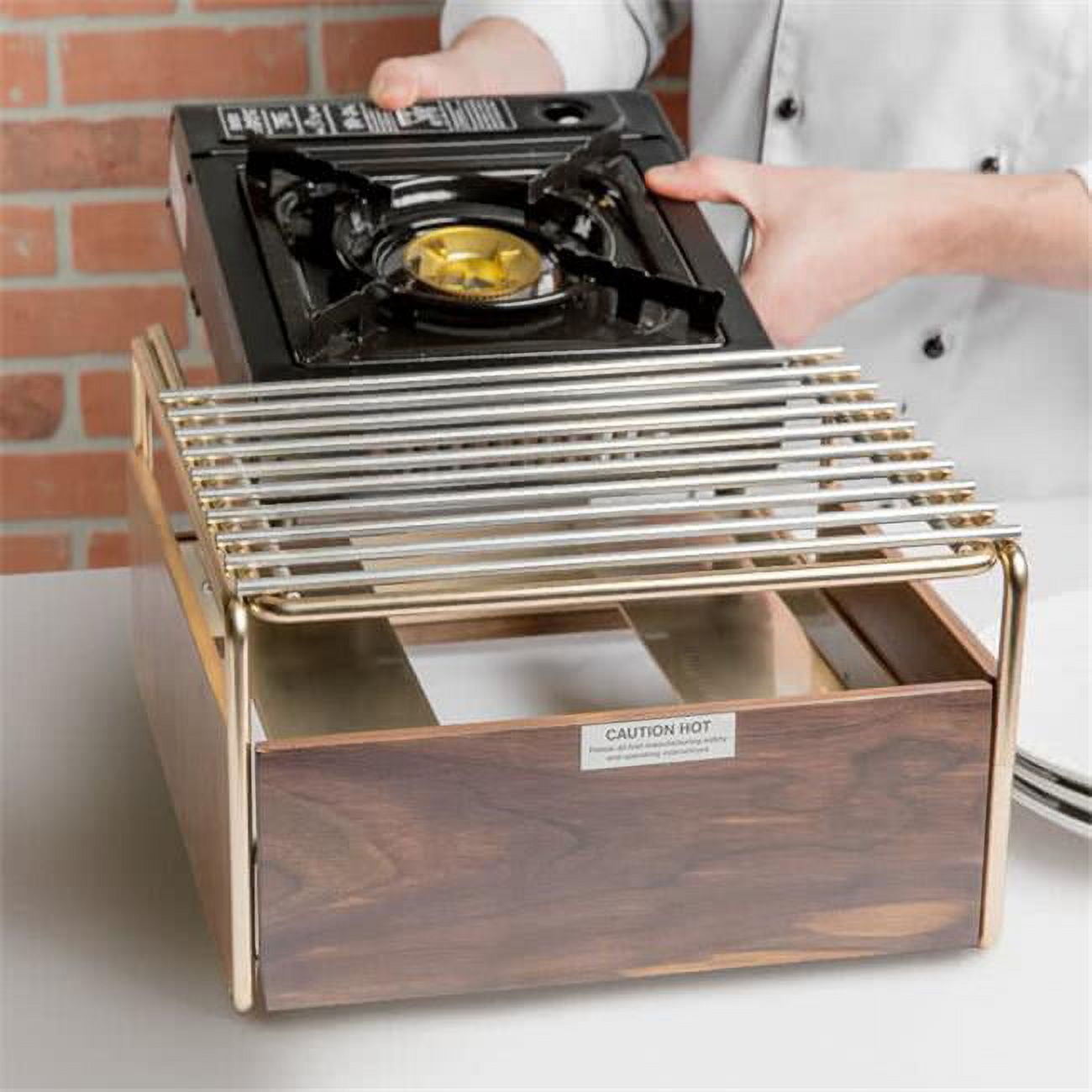 Picture of Cal Mil 3712-46 Mid-Century Butane Stove Frame Square - Brass - 14.25 x 12.75 x 7.25 in.