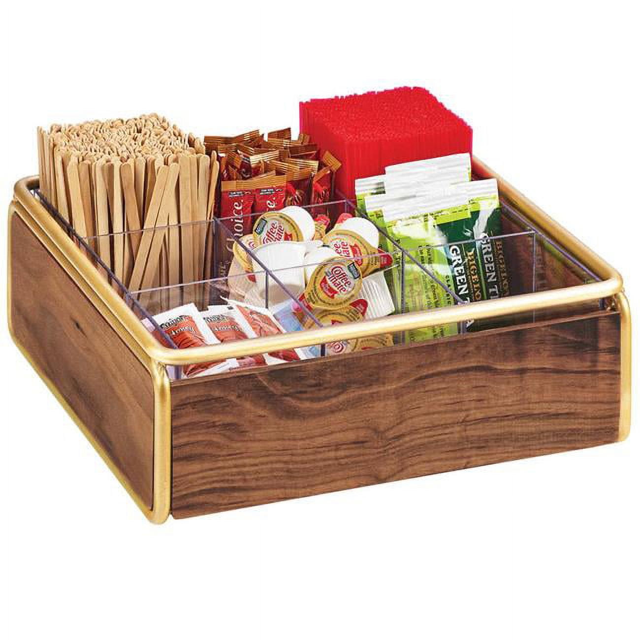 Picture of Cal Mil 3707-46 Mid-Century Condiment Organizer - 9-Compartment Plastic Insert, Brass - 12 x 12 x 4.5 in.