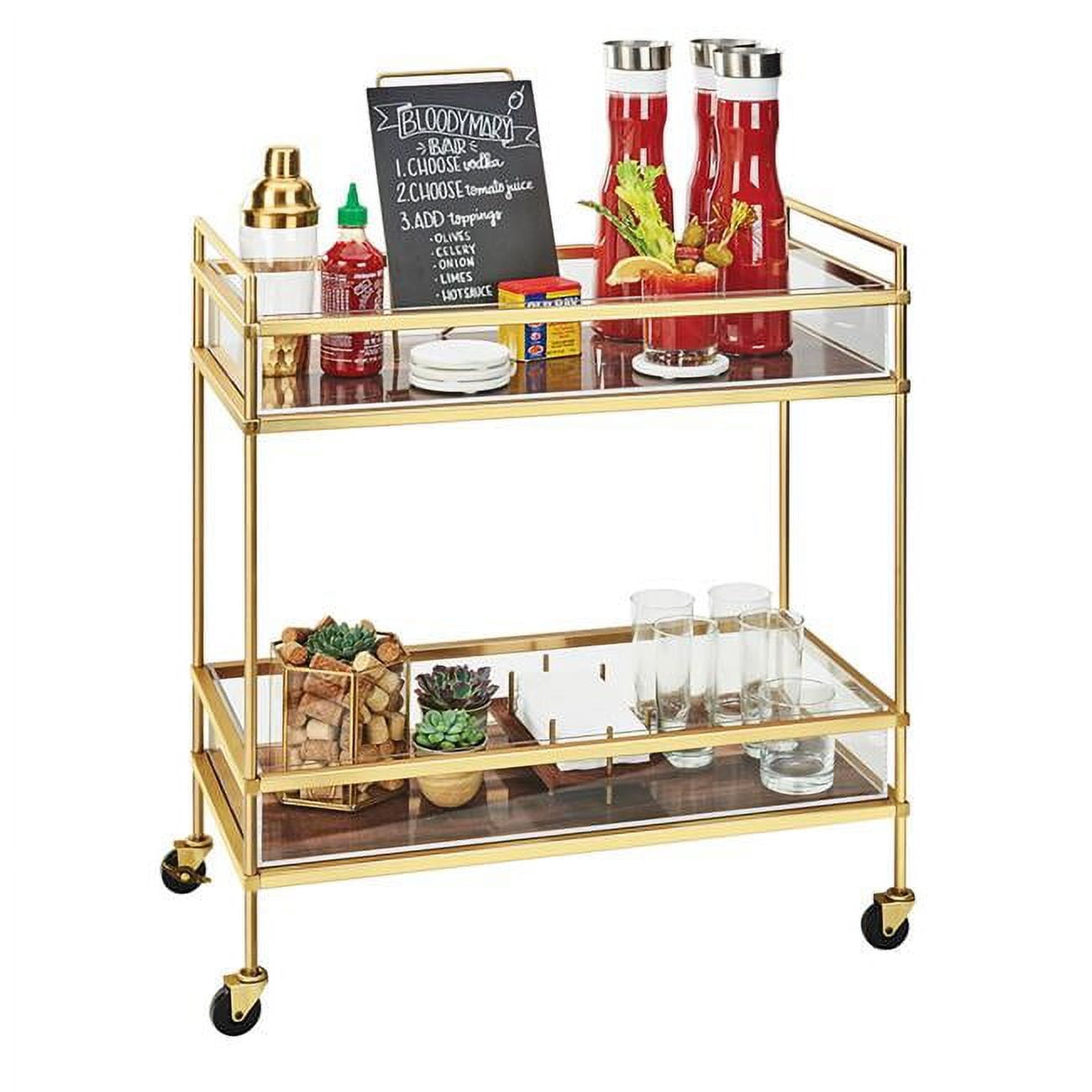Picture of Cal Mil 3719-46 Mid-Century Brass Beverage Cart with 2 Walnut Shelves - 27 x 16 x 36 in.