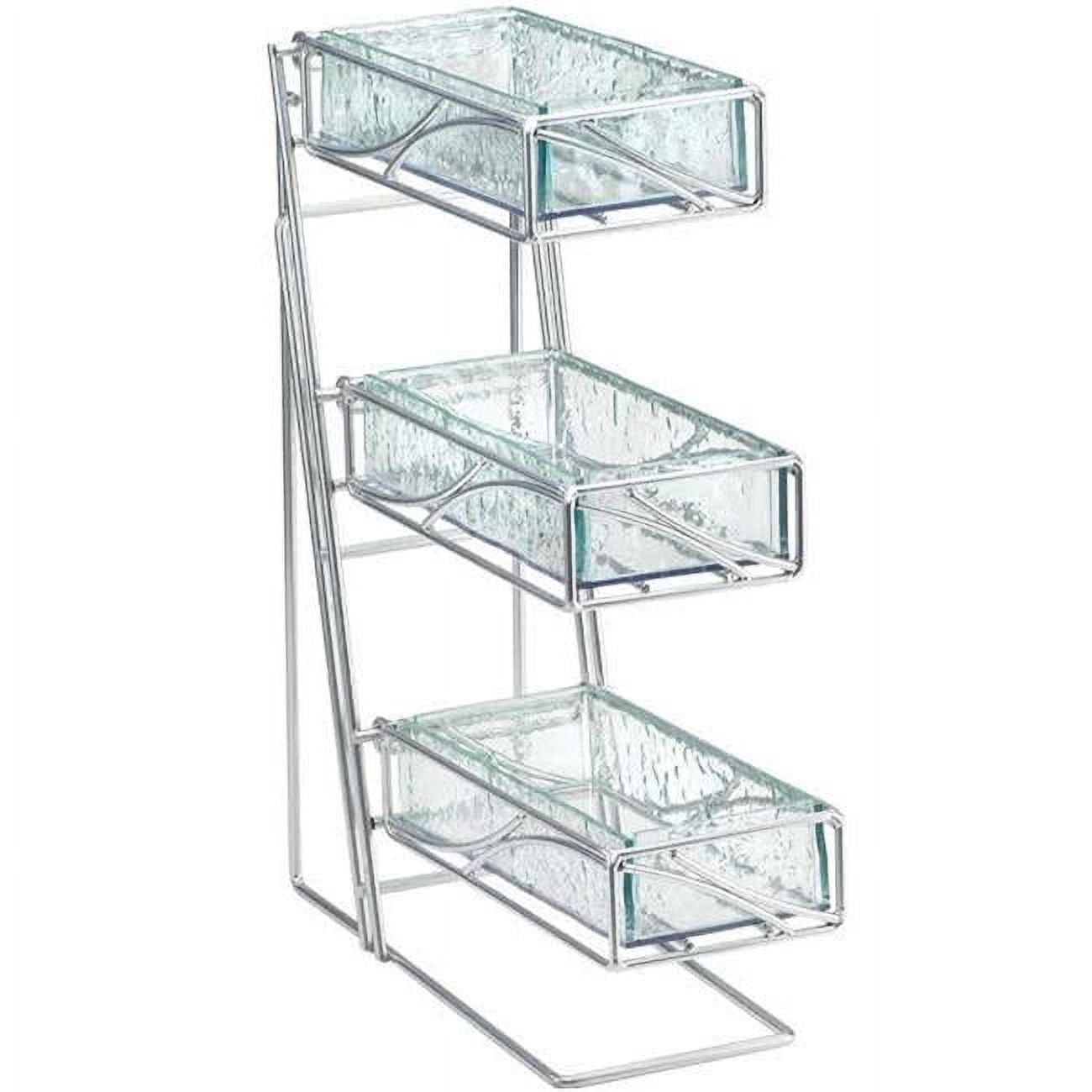 Picture of Cal Mil 1235-39-43 Glacier Three Tier Platinum Condiment & Flatware Display with Faux Glass Bins - 5.25 x 14 x 18 in.