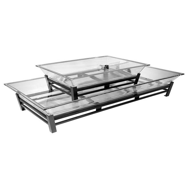 Picture of Cal Mil IP402-13 2-Tier Black Metal Ice Housing System with Ice Pan&#44; Drainage Hose&#44; & LED Lighting - 24 x 48 x 12.5 in.