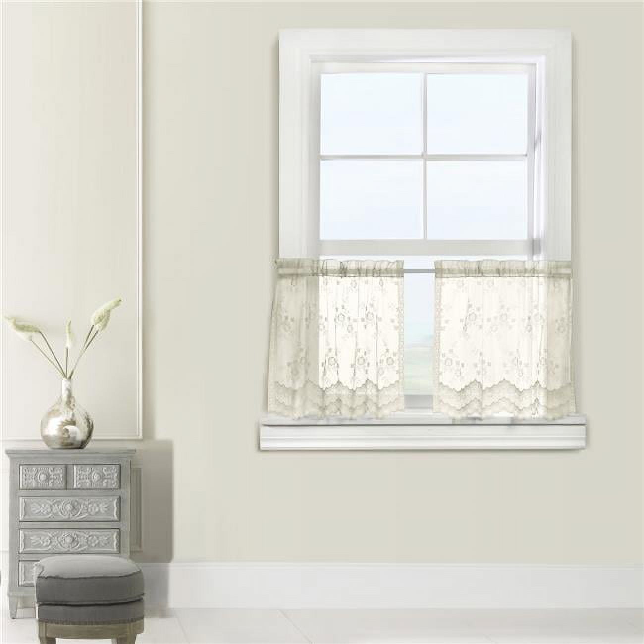 56 x 36 in. Mona Lisa Rod Pocket Curtain Tiers Window Dressing, Eggshell