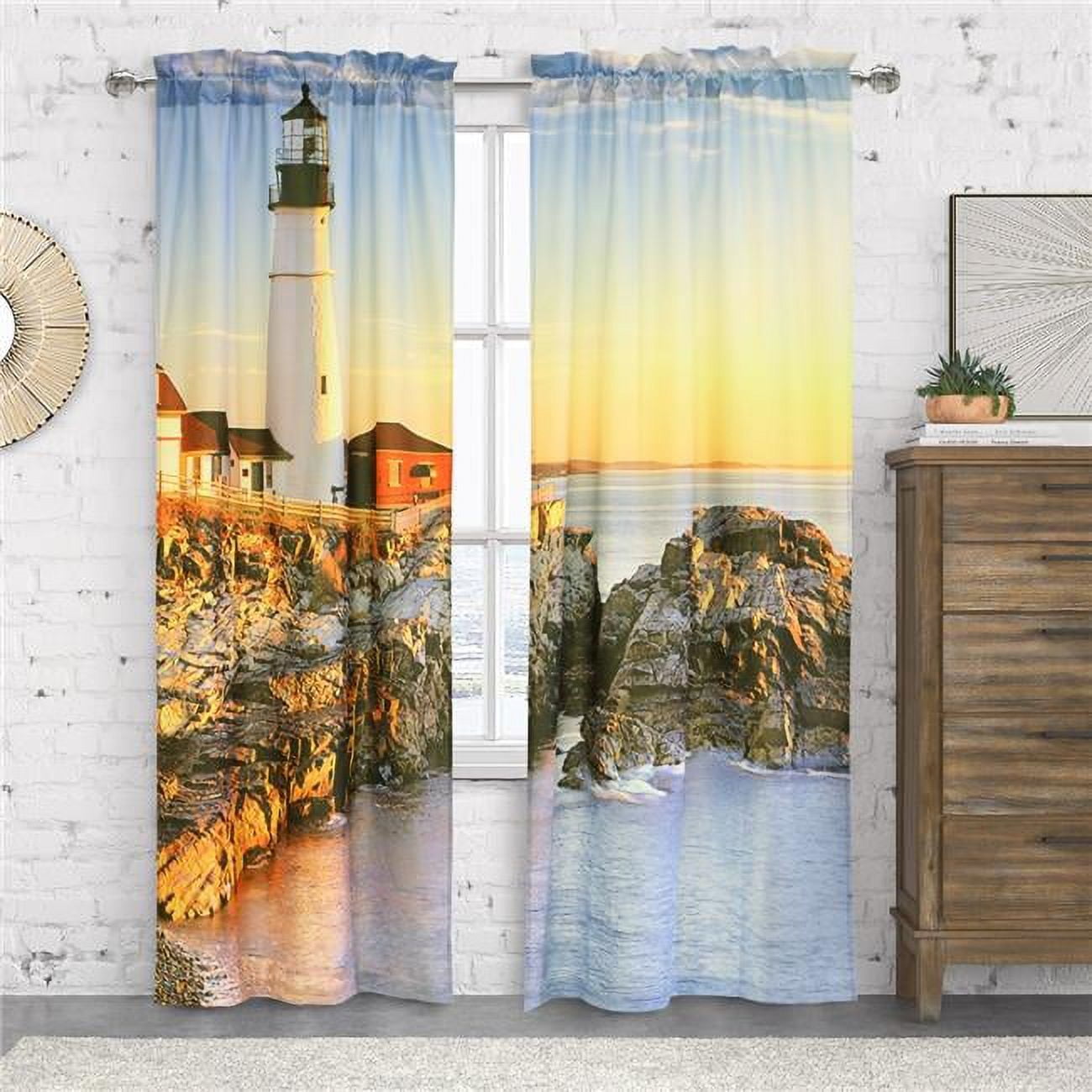 38 x 84 in. Photo Real Lighthouse Pole Top Curtain Panel, Multi Color