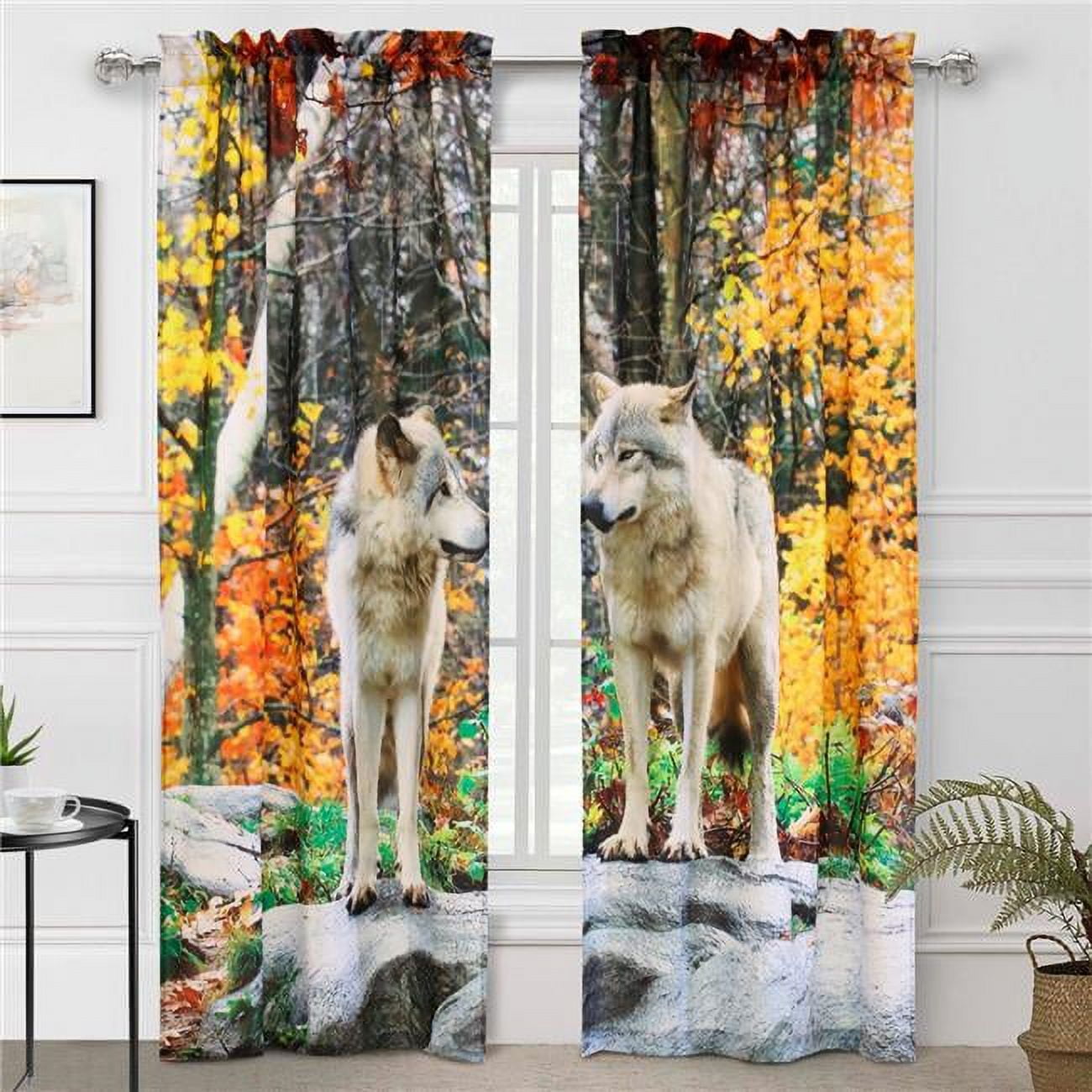 38 x 84 in. Photo Real Wolves Pole Top Curtain Panel, Multi Color