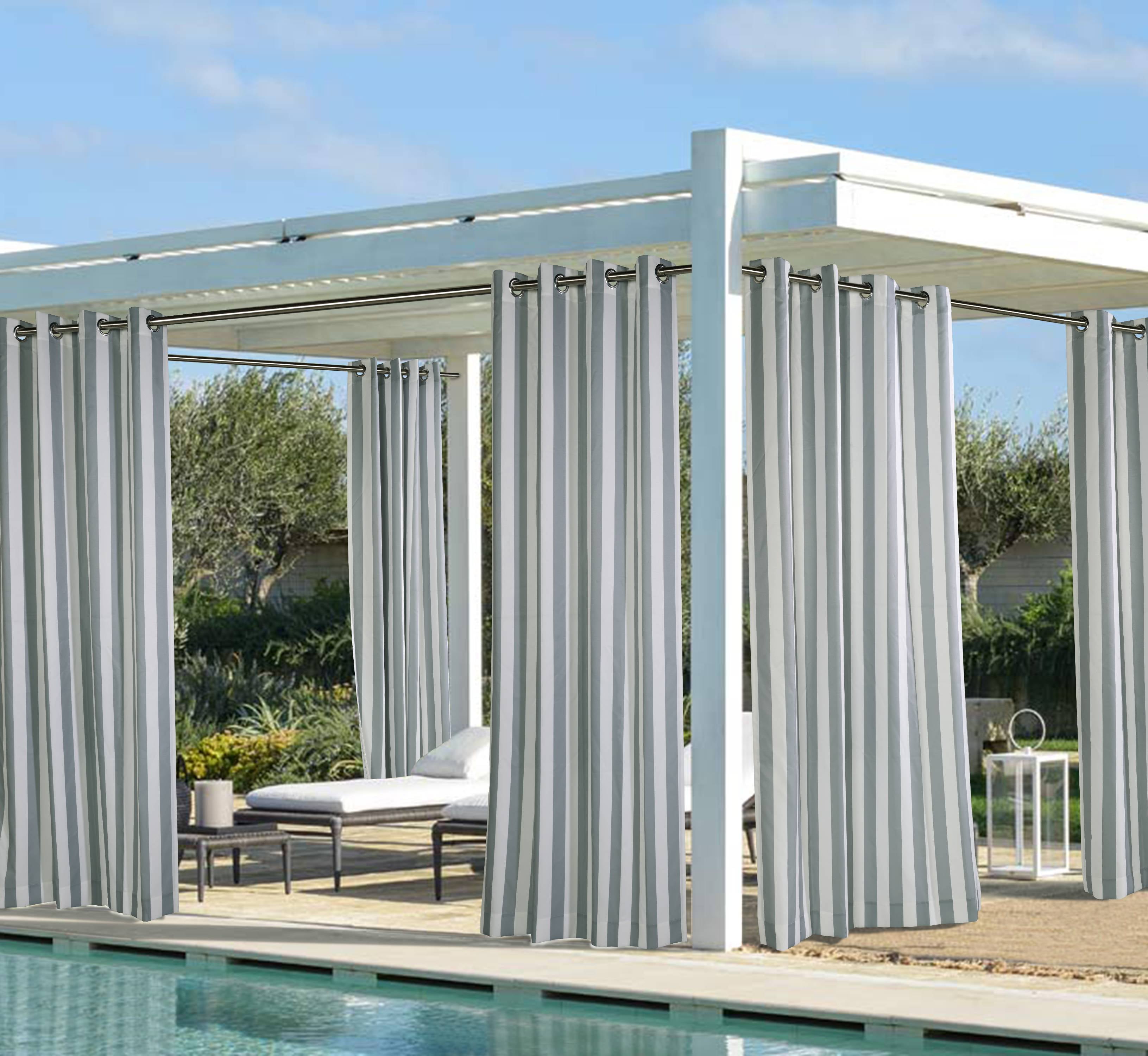 50 x 84 in. Coastal Stripe Light Filtering Grommet Outdoor Curtain Panel, Alloy Grey