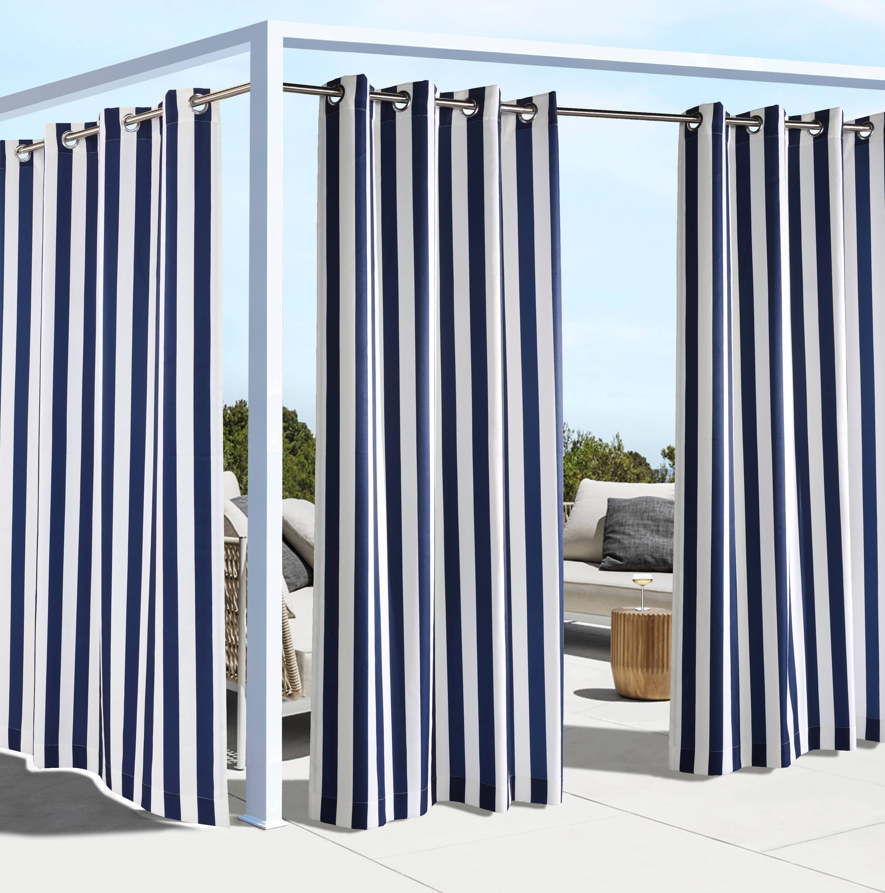 50 x 84 in. Coastal Stripe Light Filtering Grommet Outdoor Curtain Panel, Navy
