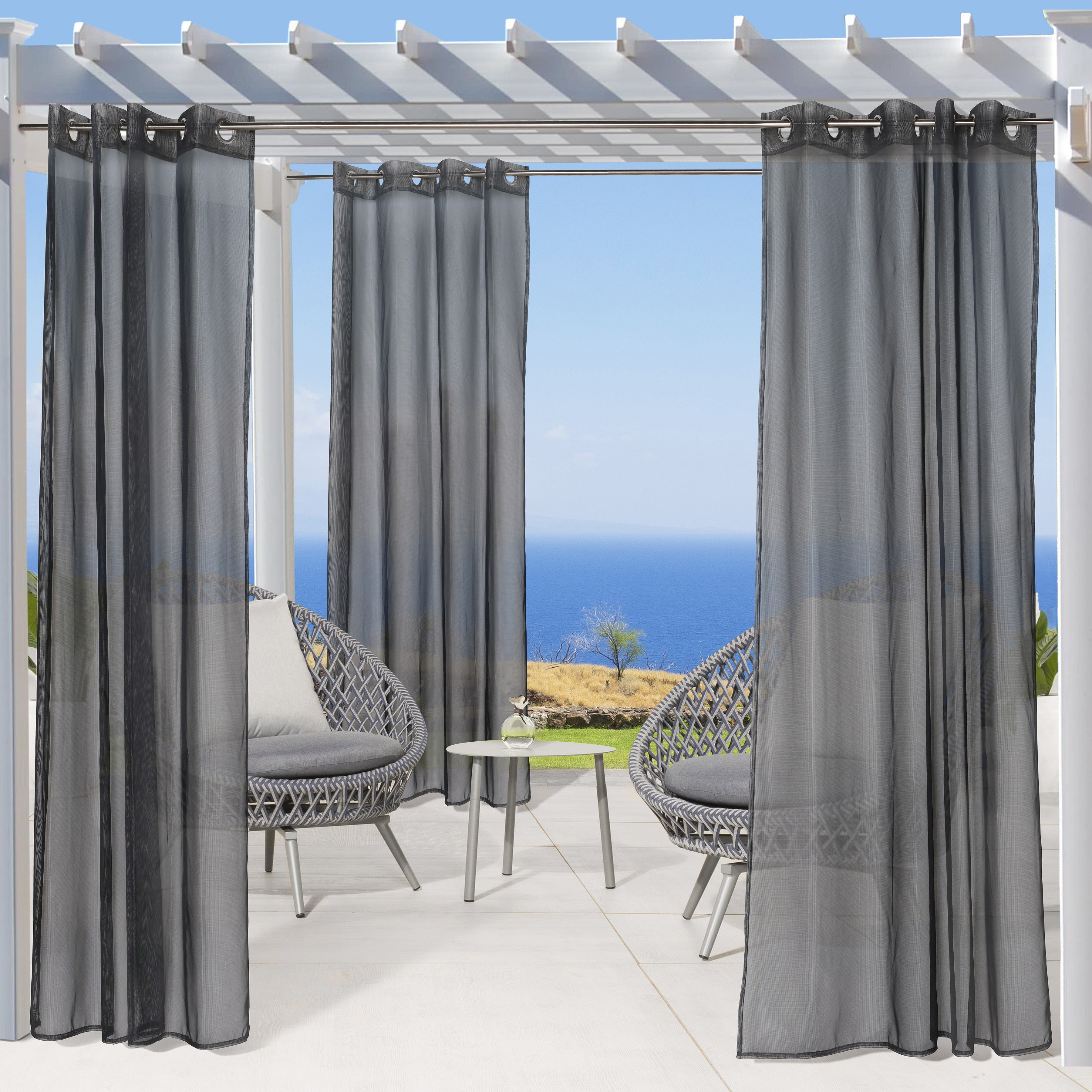 50 x 84 in. No Seem Sheer Grommet Outdoor Curtain Panel, Black