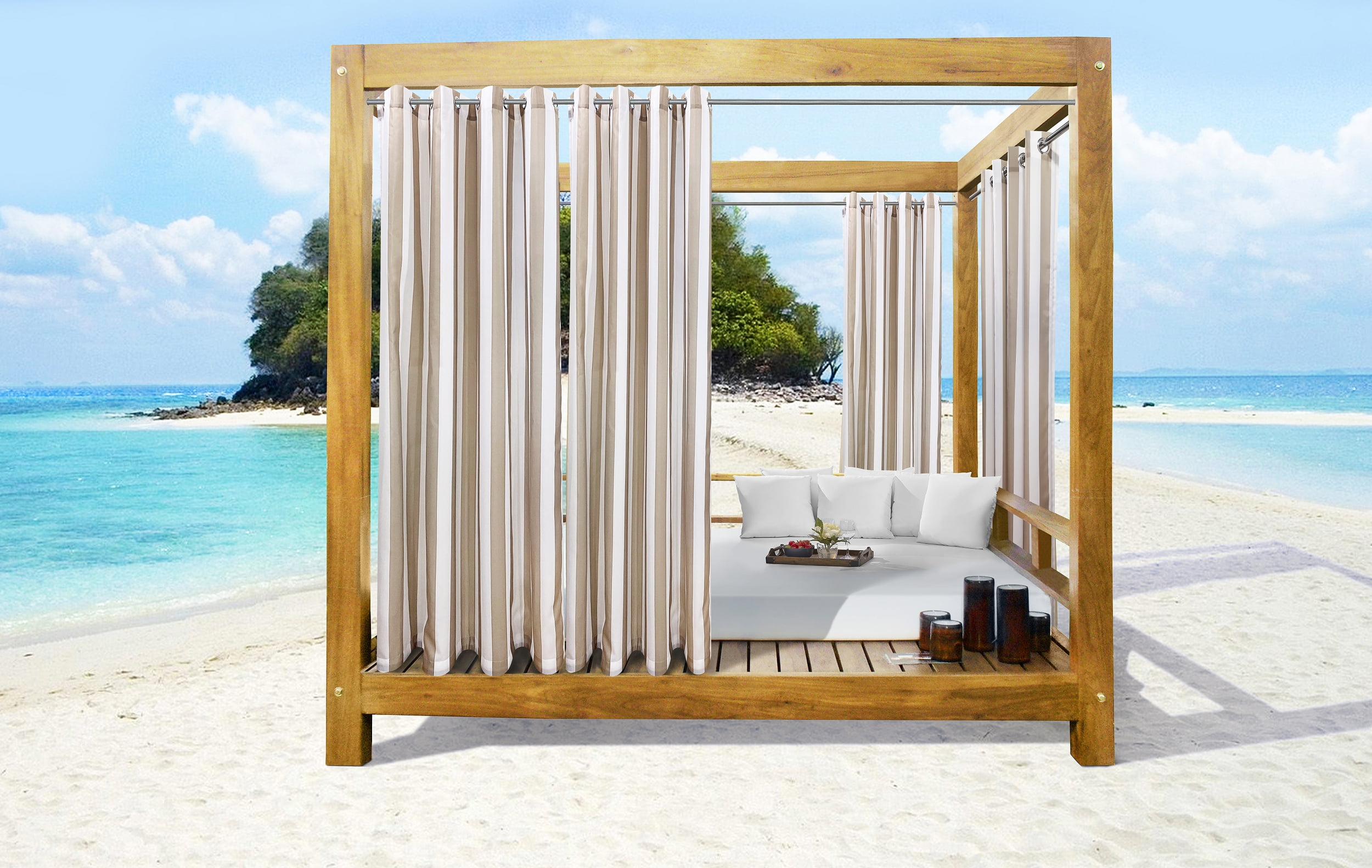 50 x 96 in. Seascapes Stripes Light Filtering Grommet Outdoor Panel, Linen