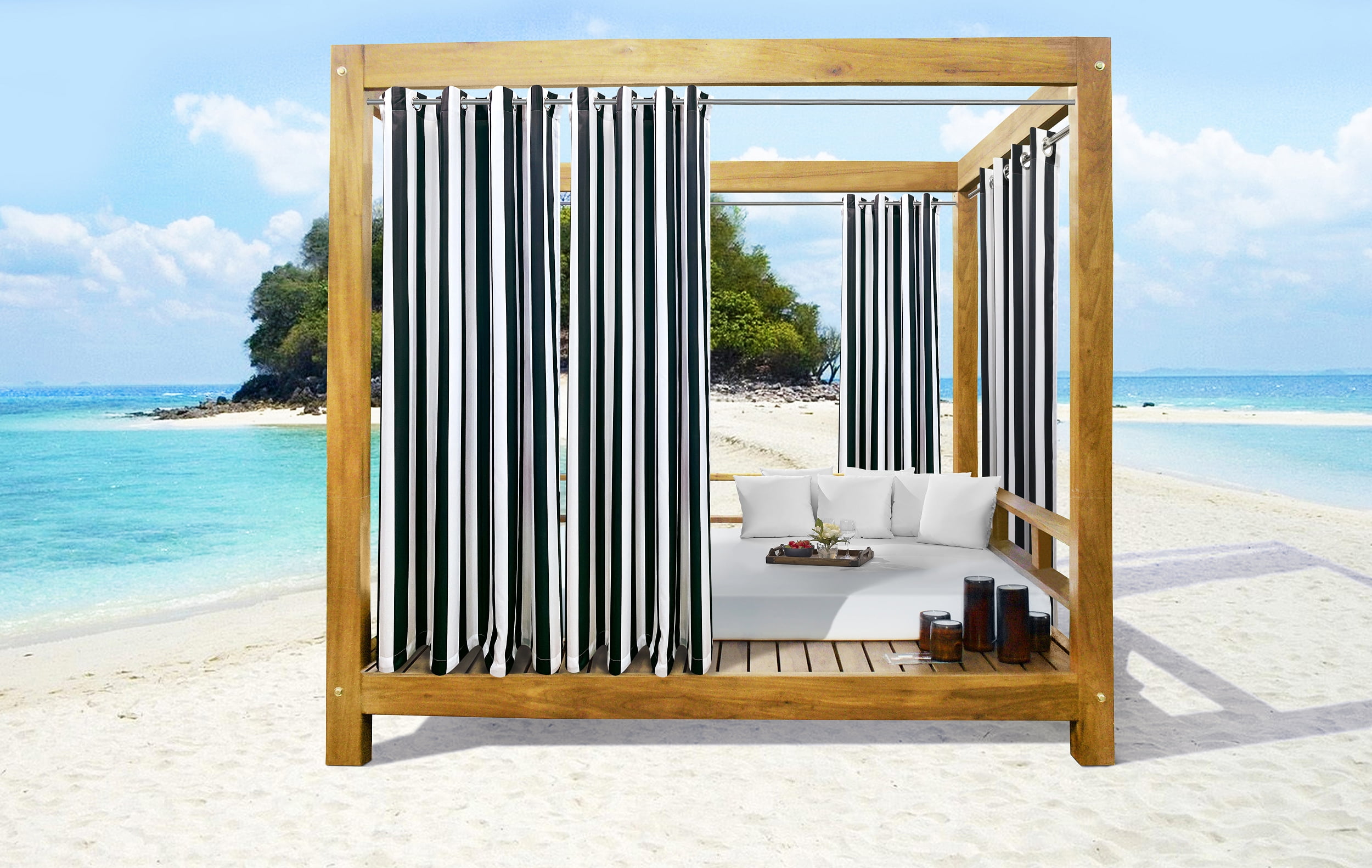 Commonwealth  50 x 96 in. Seascapes Stripes Light Filtering Grommet Outdoor Panel, Black