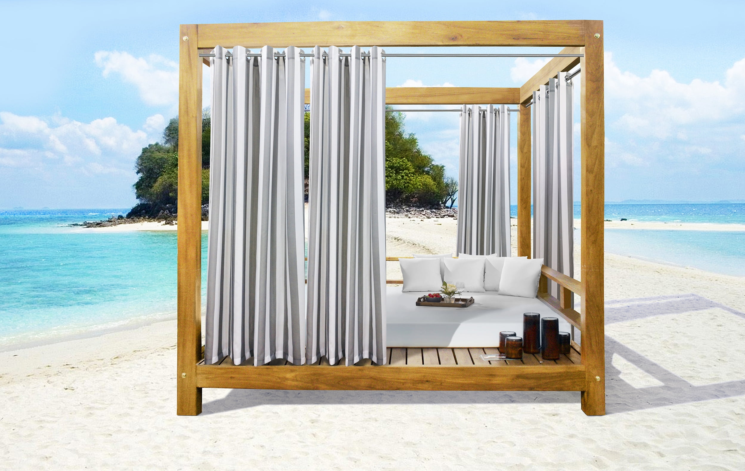 50 x 84 in. Seascapes Stripes Light Filtering Grommet Outdoor Panel, Alloy Grey