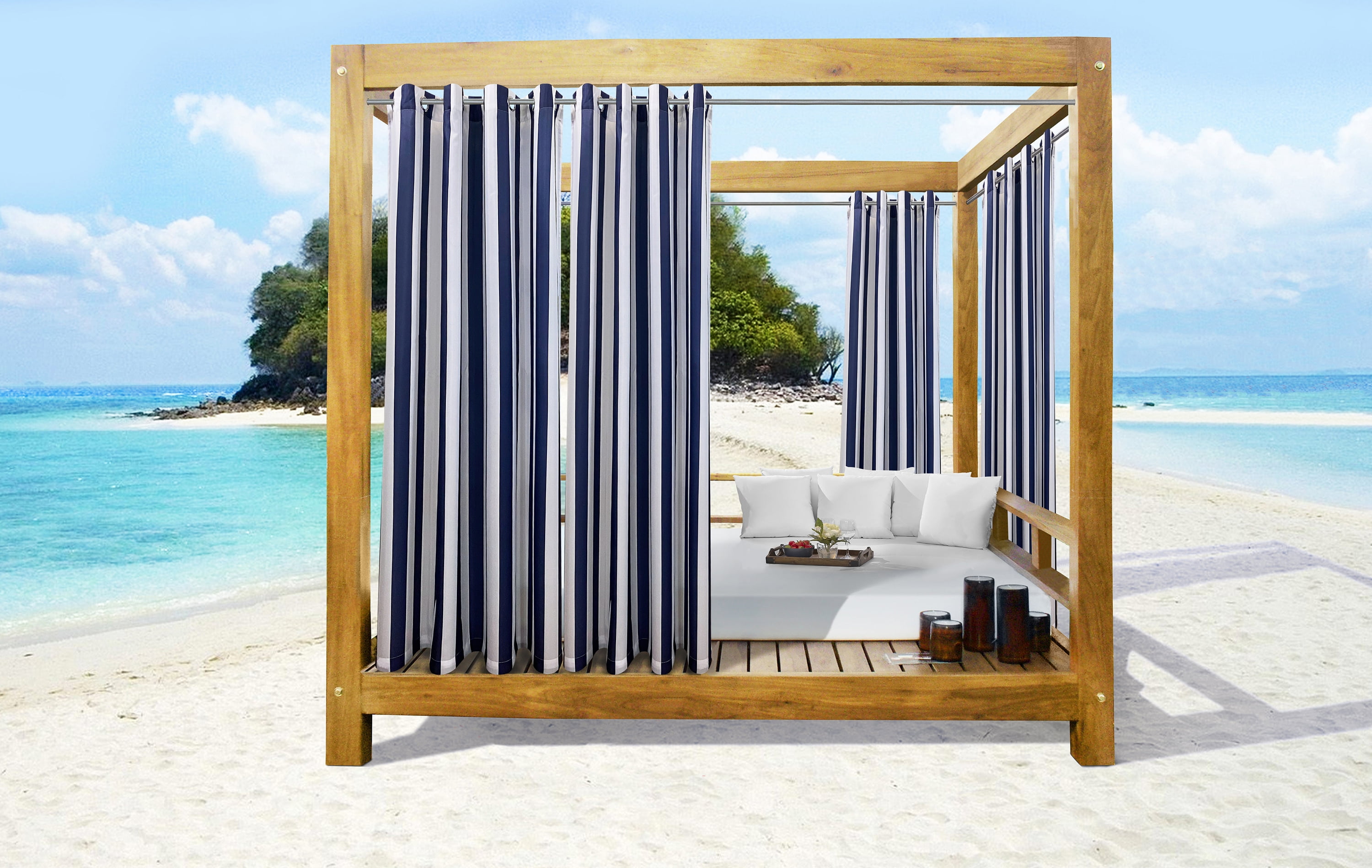 50 x 84 in. Seascapes Stripes Light Filtering Grommet Outdoor Panel, Indigo