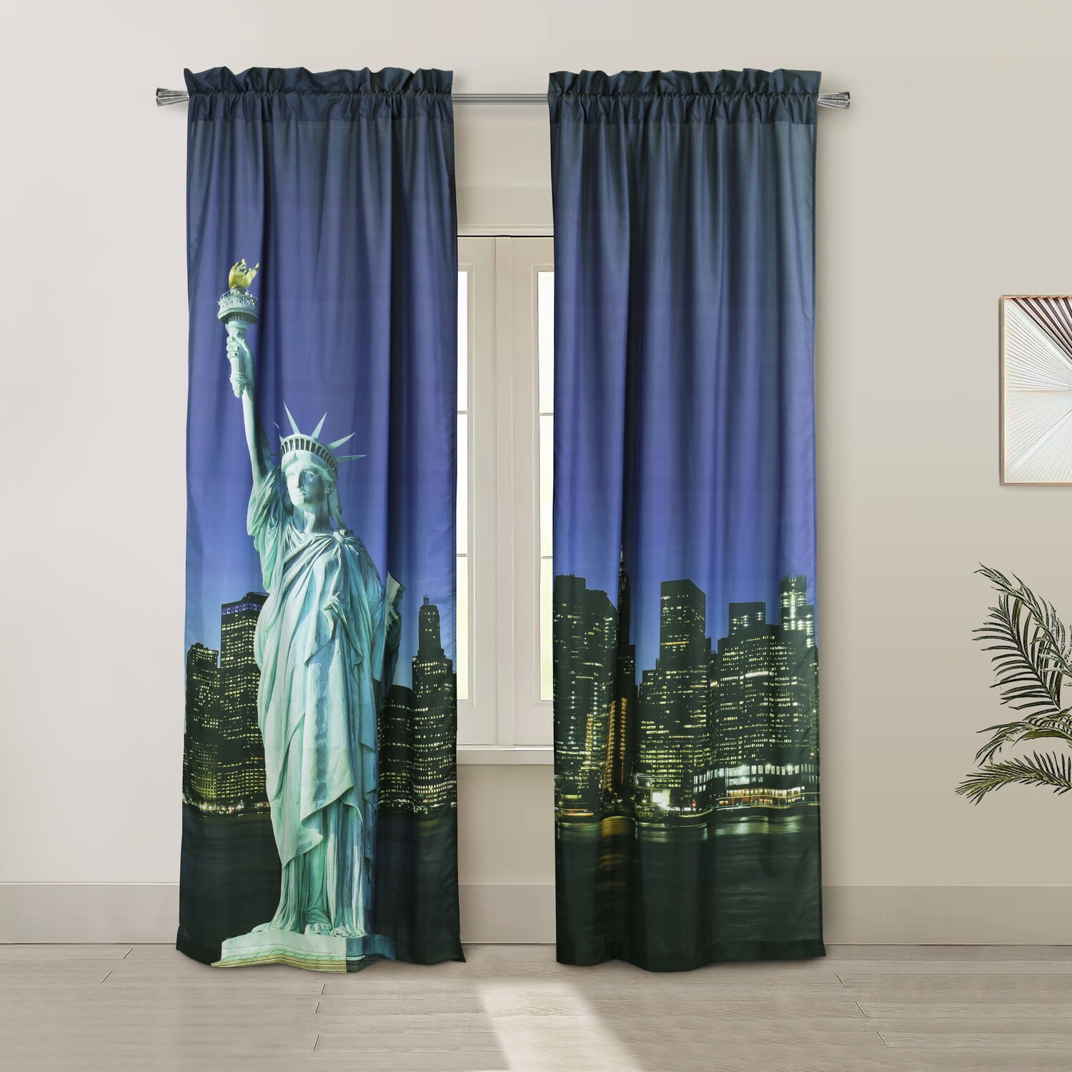 37 x 84 in. Photo Real Statue Of Liberty Light Filtering Pole Top Curtain Panel, Multi Color