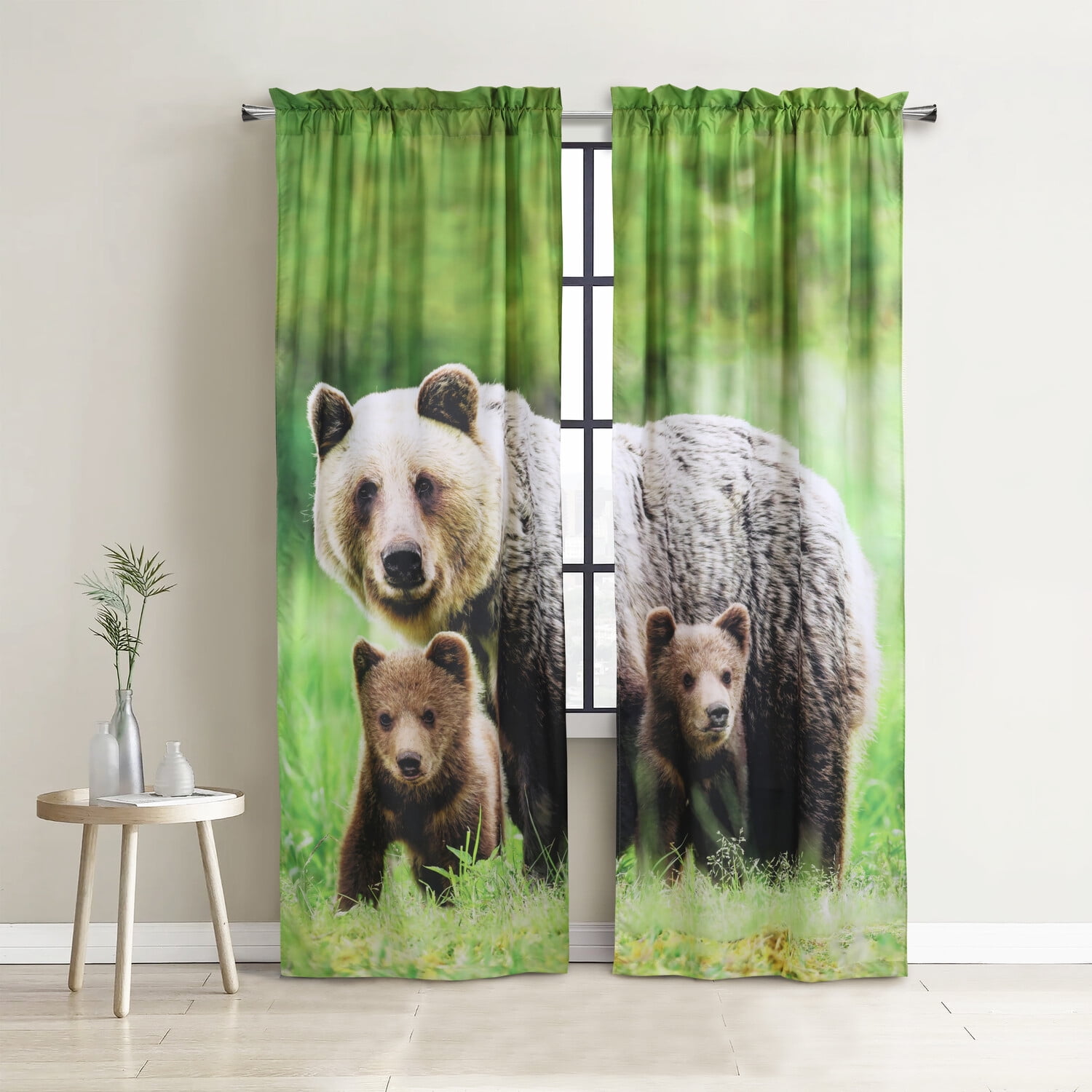 37 x 84 in. Photo Real Bears Light Filtering Pole Top Curtain Panel, Multi Color