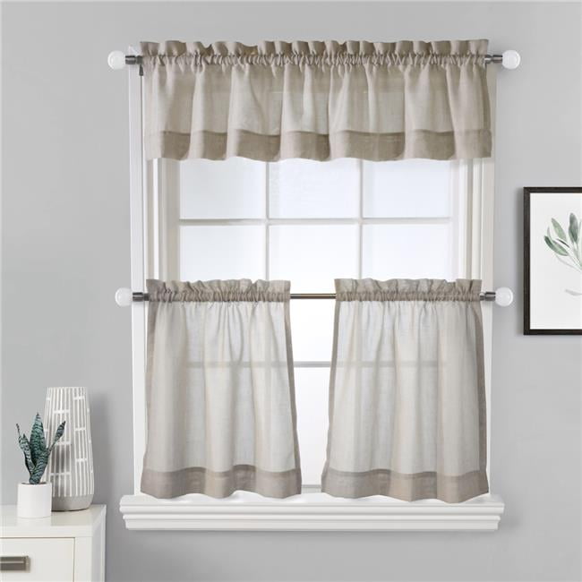 72088-400-52-24-108 52 x 24 in. Wickham Sheer Rod Pocket Curtain Tiers & Valance Set, Sand - 3 Piece