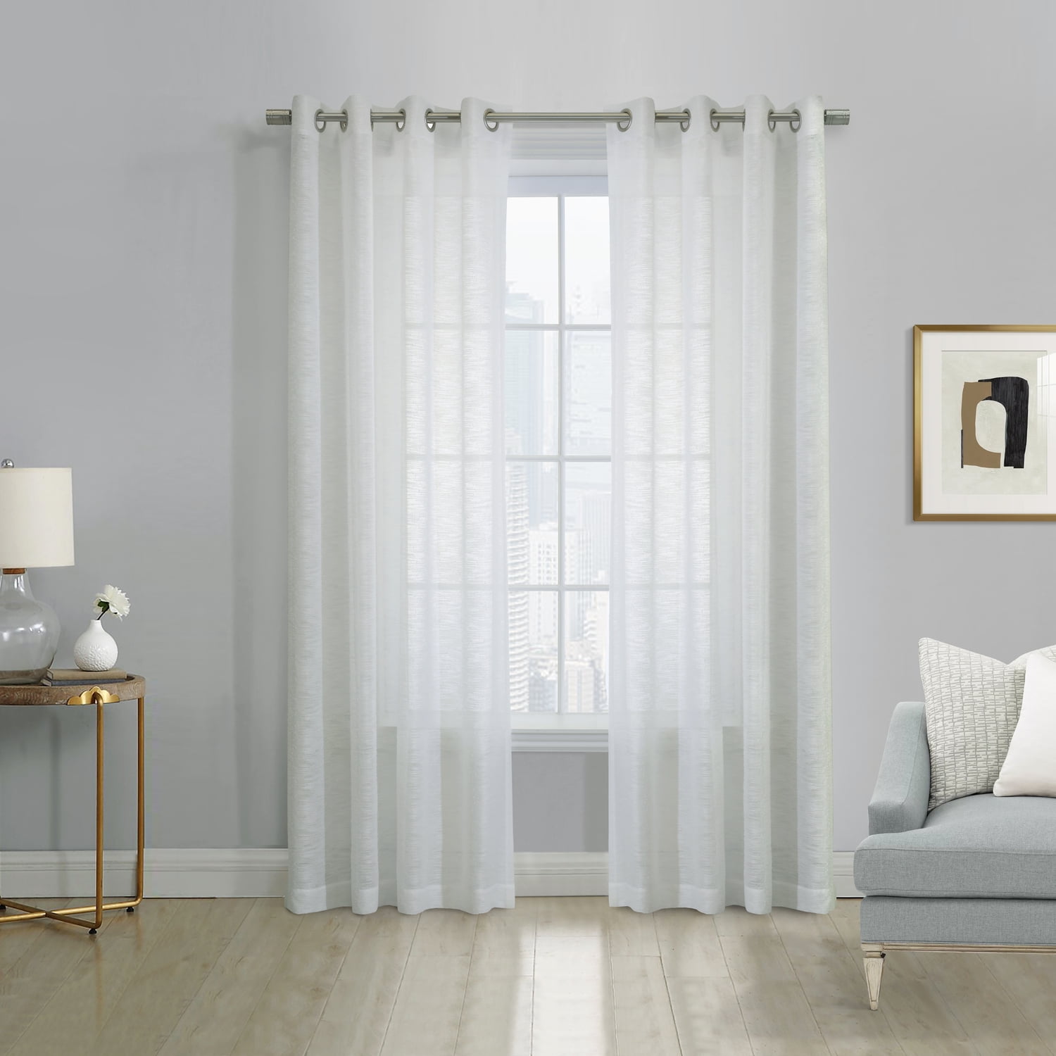 52 x 84 in. Boucle Sheer Grommet Curtain Panel, White