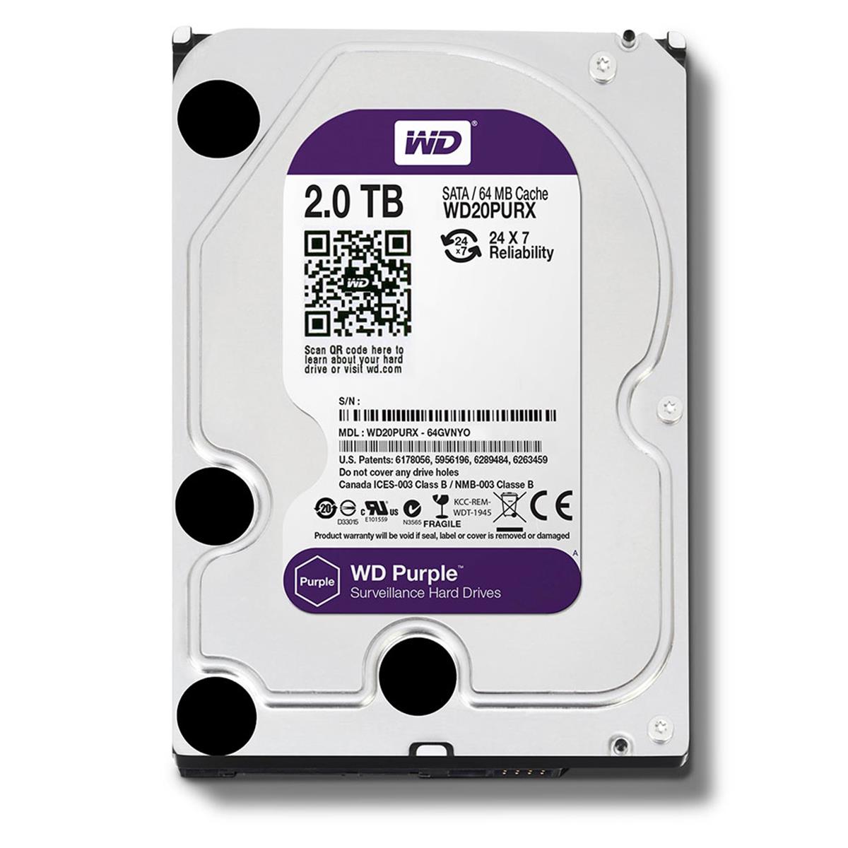 3.5 ft. WD10PURX 2TB Surveillance Internal SATA Hard Drive - Purple
